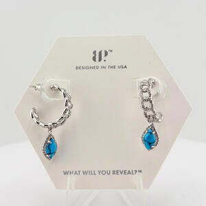 Bomb Party December Hoops "Drama? Only in Earrings" Turquoise on Rhodium